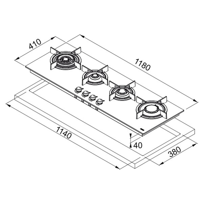 Газова варильна поверхня Franke Crystal FHCR 1204 3G TC HE BK C, чорне скло, 4 конфорки (106.0374.292)
