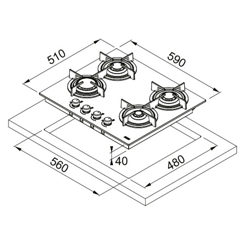 Газова варильна поверхня Franke Crystal FHCR 604 4G HE XA C, нержавіюча сталь, 4 конфорки (106.0496.075)