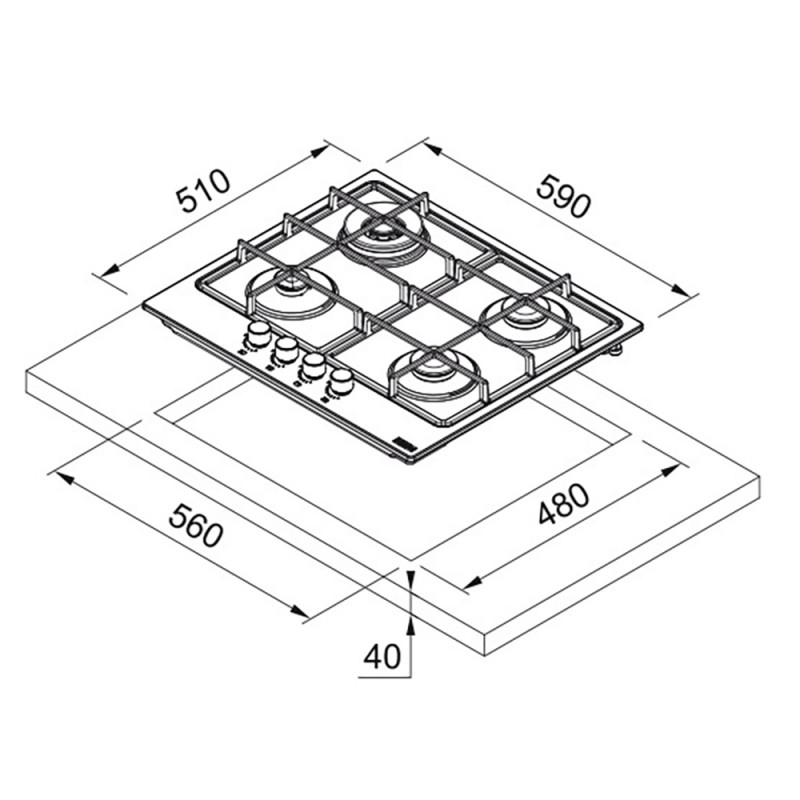 Газова варильна поверхня Franke Smart FHSM 604 3G DC BK C, скло, чорний, 4 конфорки (106.0734.773)